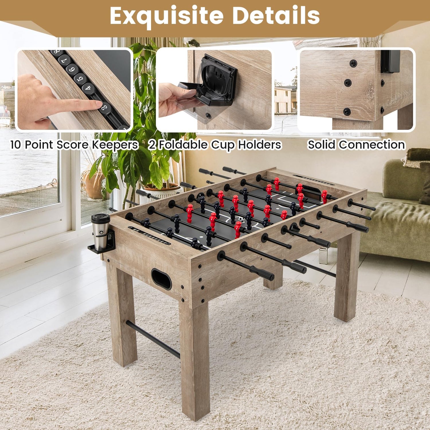 GYMAX Foosball Table, 54 Inch Full Size Soccer Table Game with 2 Balls and Folding Cup Holders