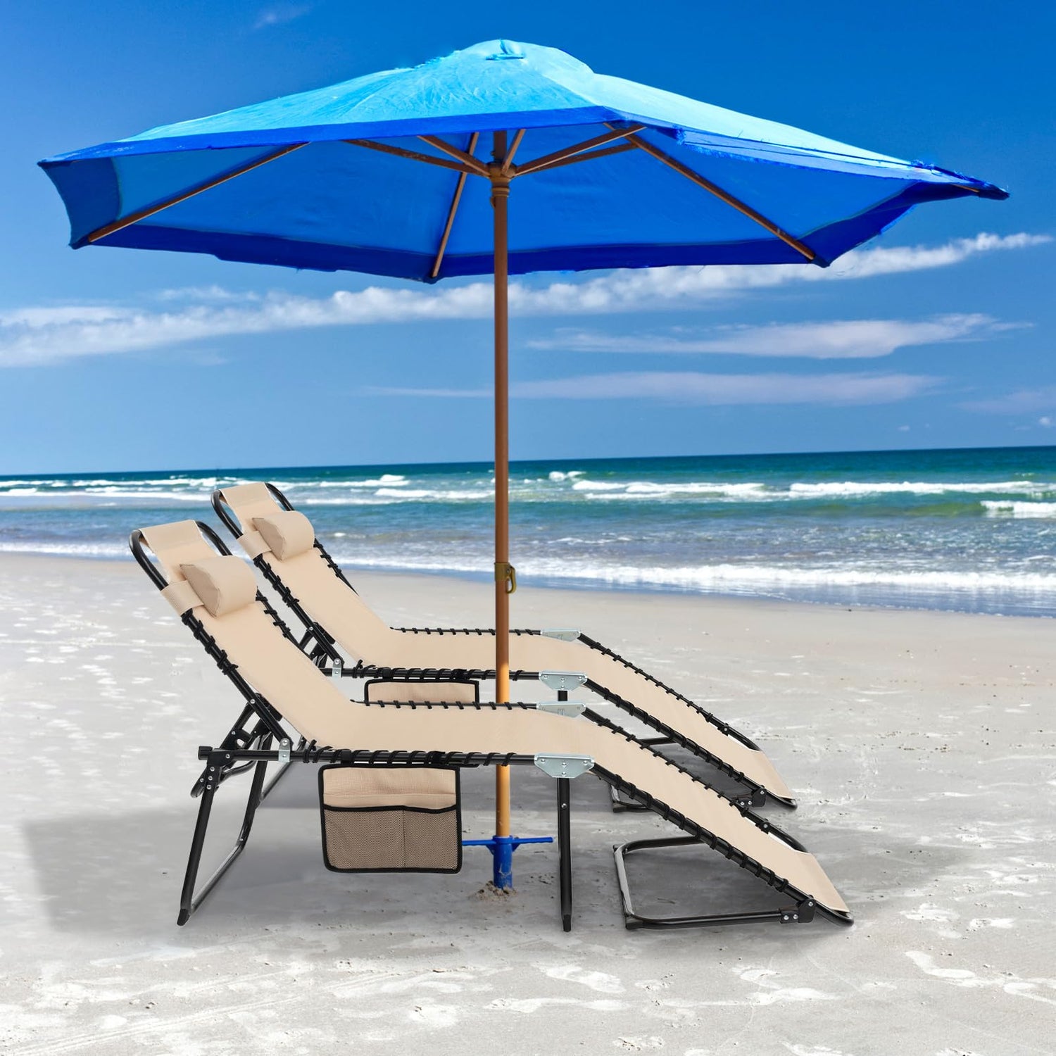 GYMAX Lounge Chairs for Outside, Extra High Folding Beach Tanning Lounger with Adjustable Backrest