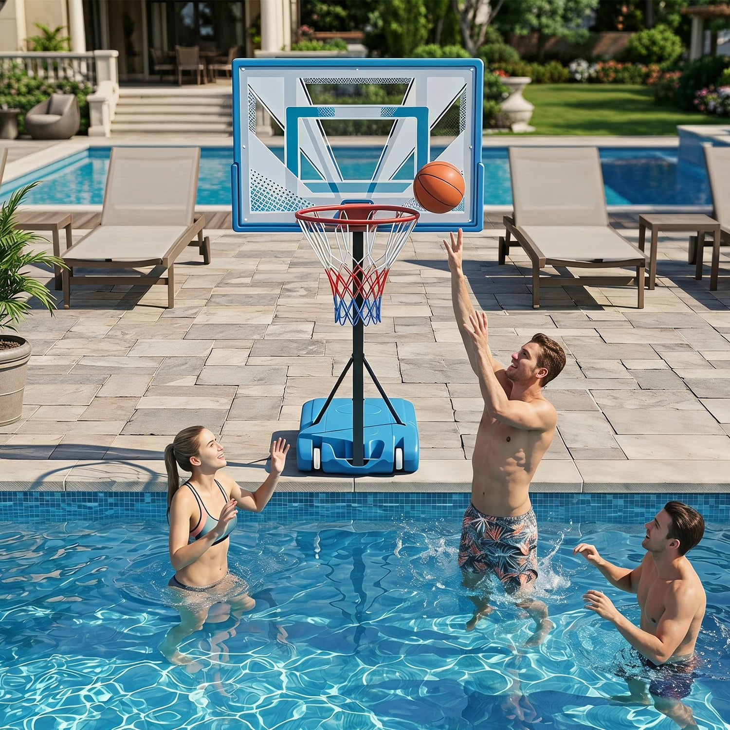 GYMAX Pool Stainless Steel Adjustable 32" Portable Basketball Hoop