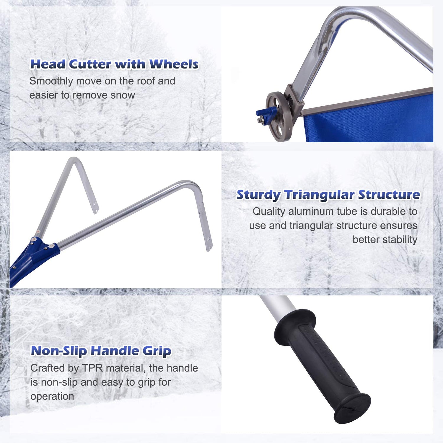 GYMAX Snow Roof Rake, 21FT Aluminum Roof Rake with Extendable Handle & Built-in Wheels