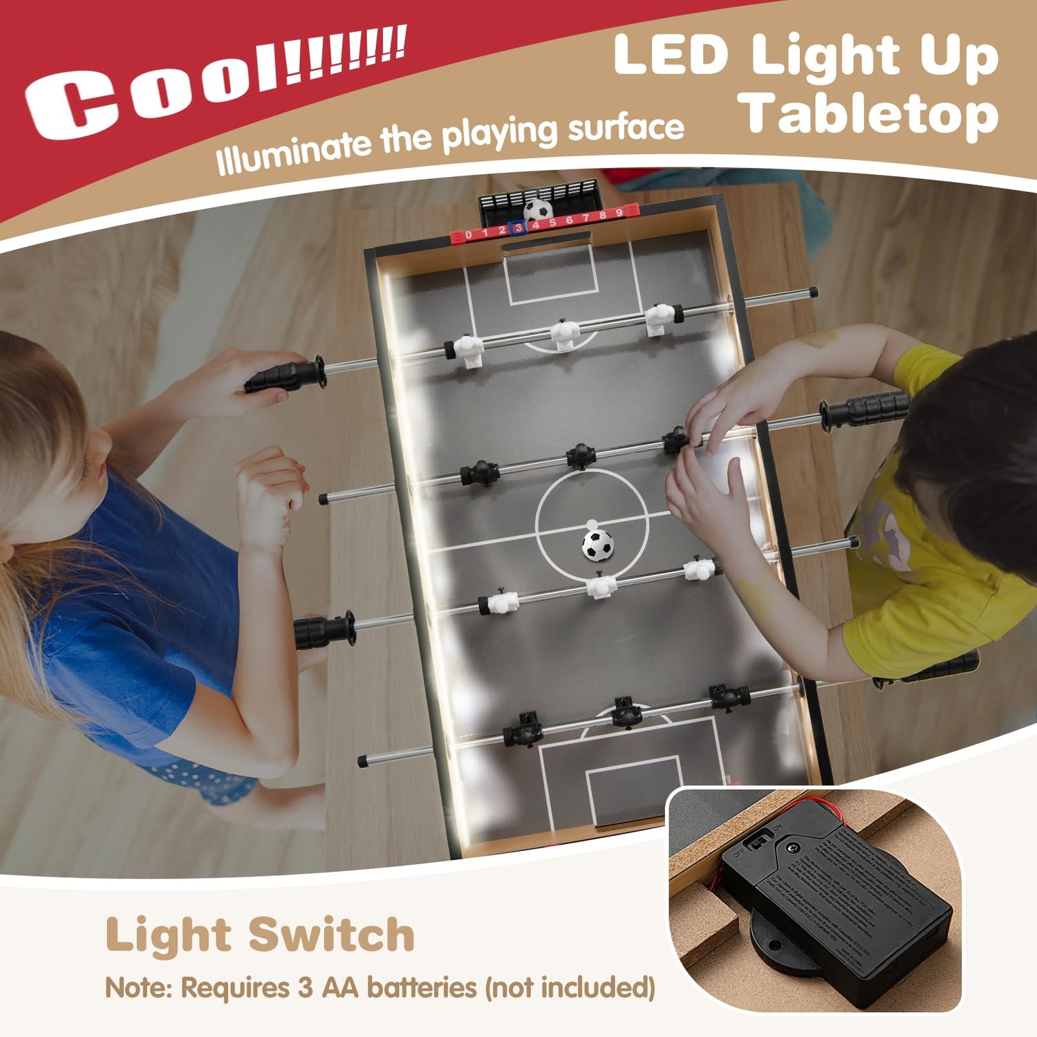 GYMAX Mini Foosball Table, 20 Inch LED Light Up Tabletop Soccer Table Game with 2 Balls