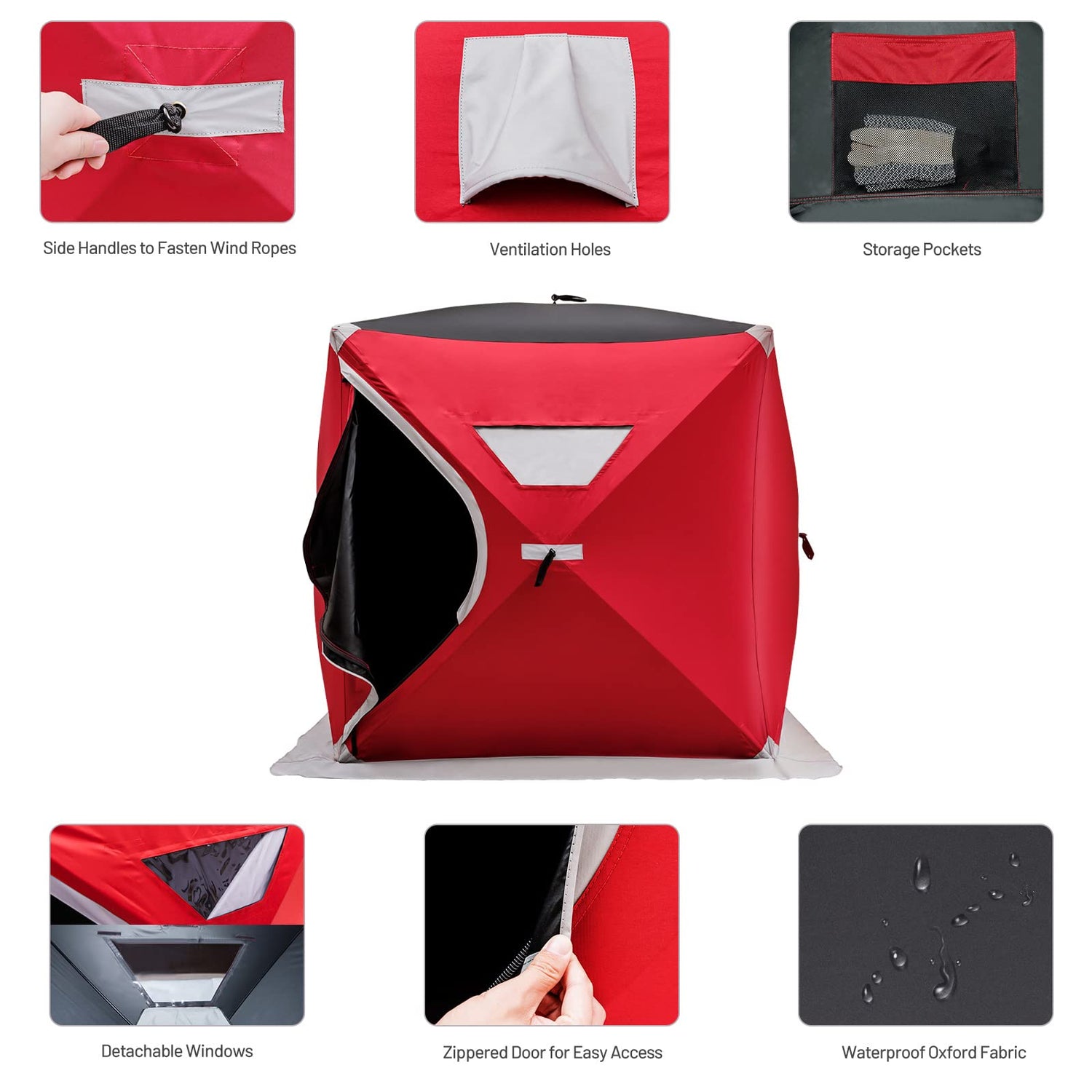 GYMAX Pop-Up Ice Fishing Shelter, Waterproof & Windproof Ice Tent with Carrying Bag, Zippered Door
