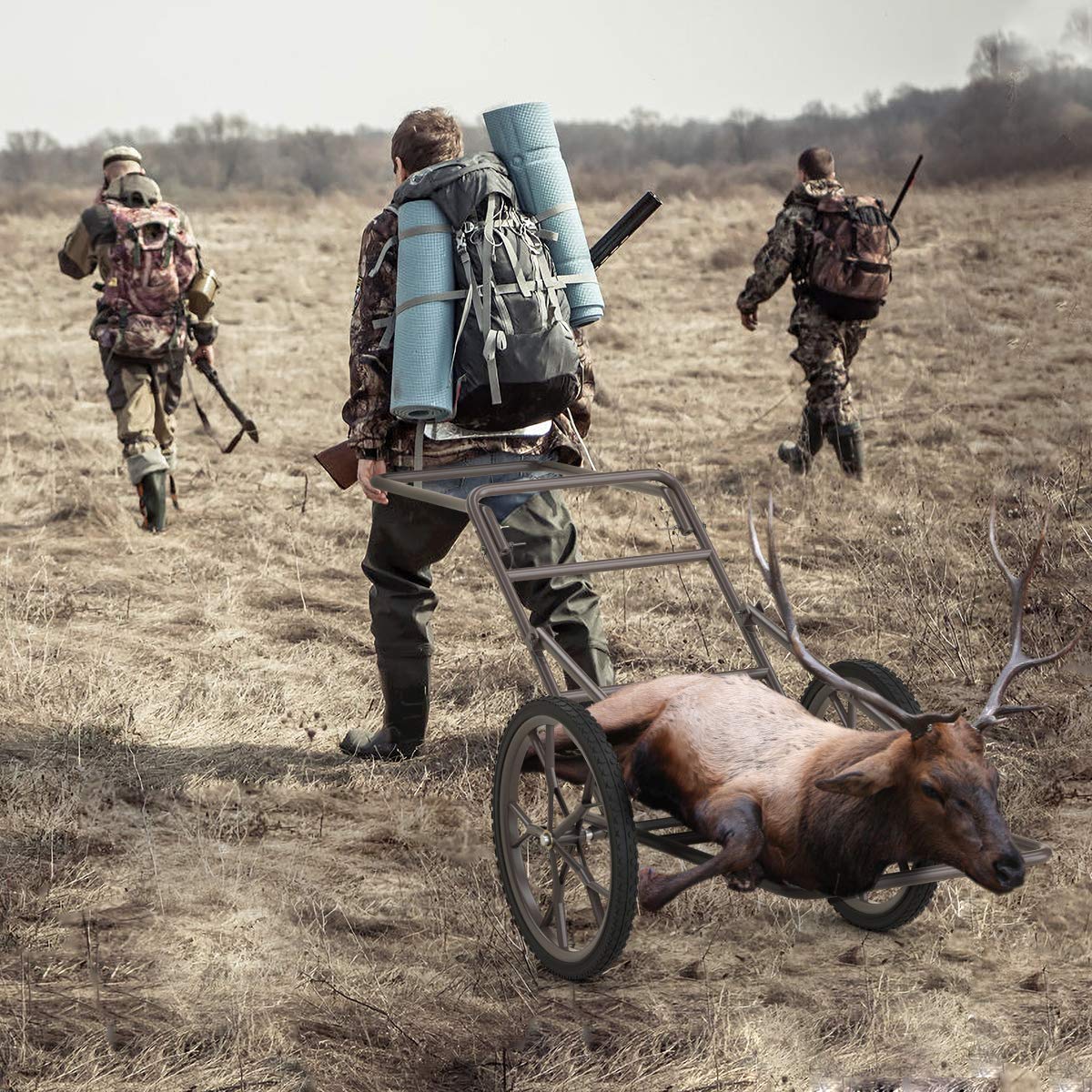 GYMAX Folding Deer Cart, 500 lbs Heavy Duty Game Cart with 17" Rubber Wheels, Utility Gear Dolly Cart for Game