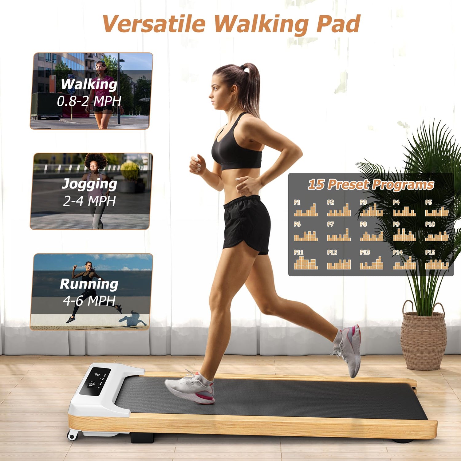 GYMAX Walking Pad, Under Desk Treadmill with LED Monitor, Remote Control, 15 Preset Programs & 7-Layer Belt