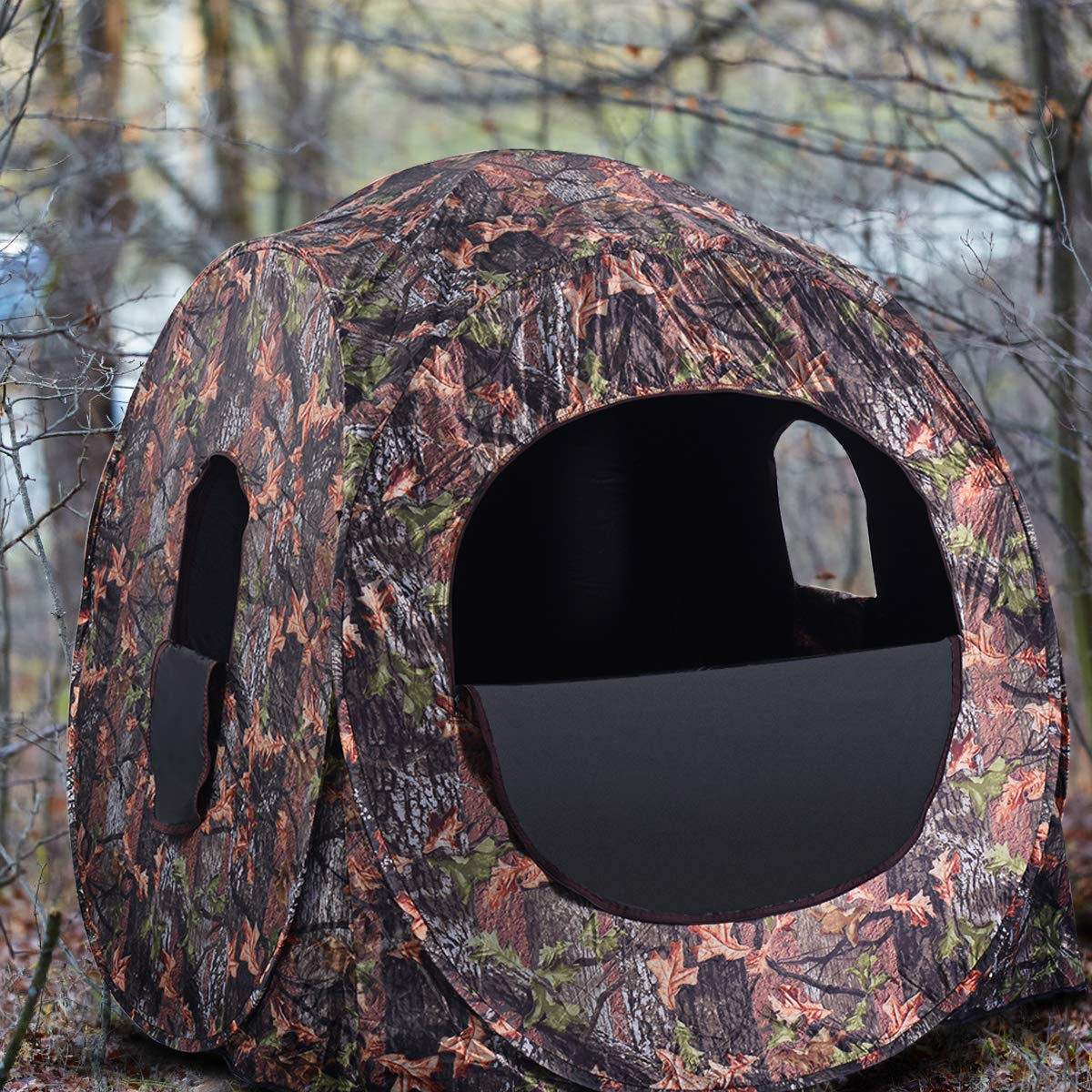 GYMAX Hunting Blind, 3 Persons Pop Up Ground Blind with Hub System, Carry Bag for Deer & Turkey