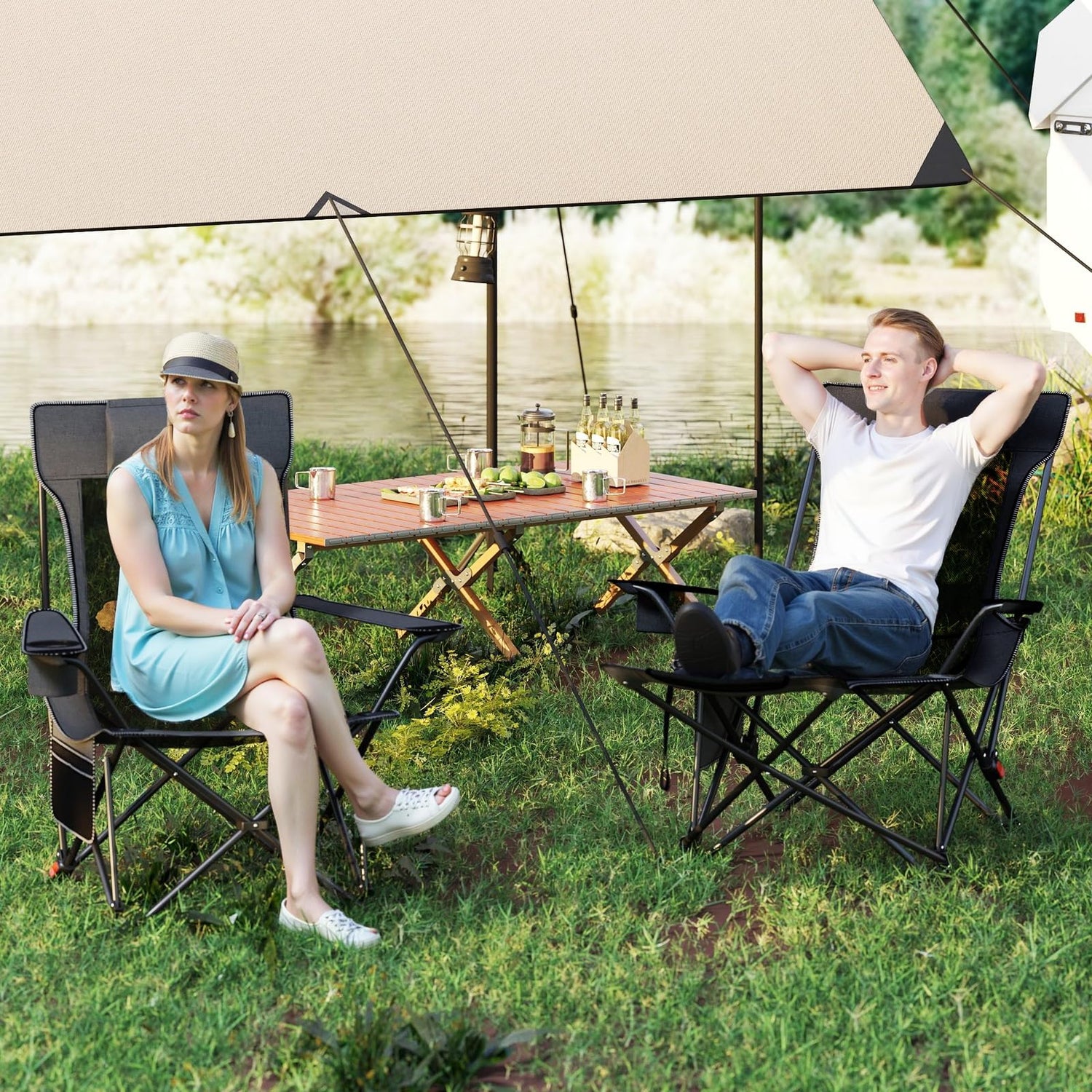 GYMAX Reclining Camping Chairs with Footrest