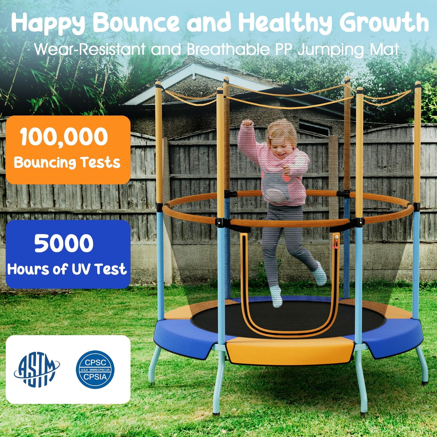GYMAX Toddler Trampoline, 48” ASTM Approved Indoor Trampoline with All Round Enclosure Net & Large U-Shape Access