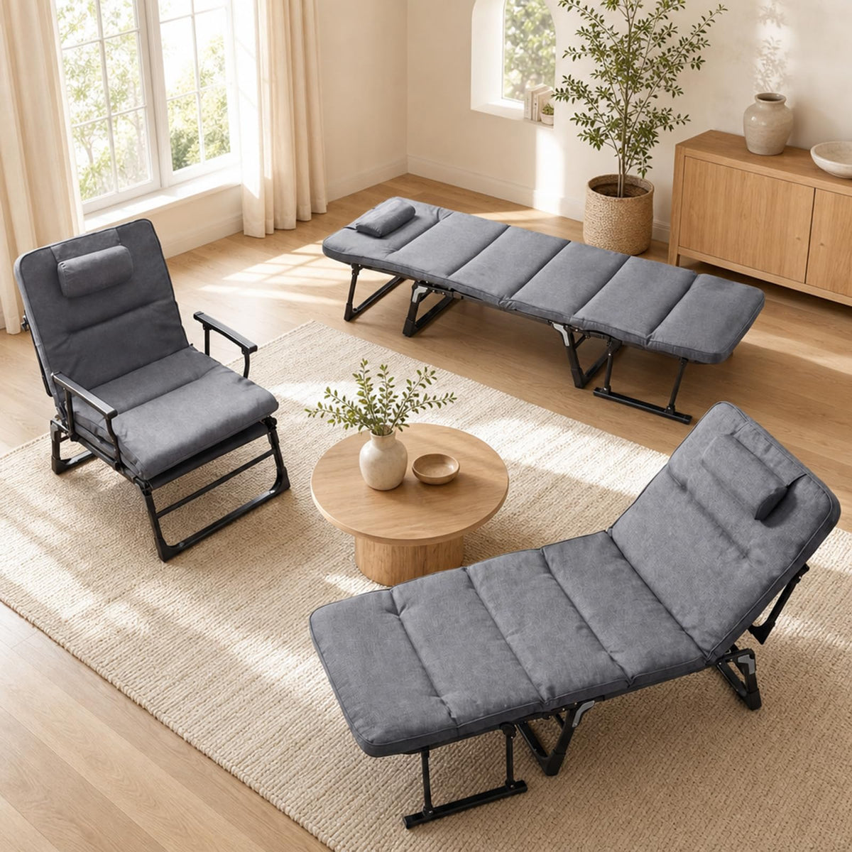 GYMAX 2 in 1 Convertible Lounge Chair Outdoor with Removable Cushion(1/2)