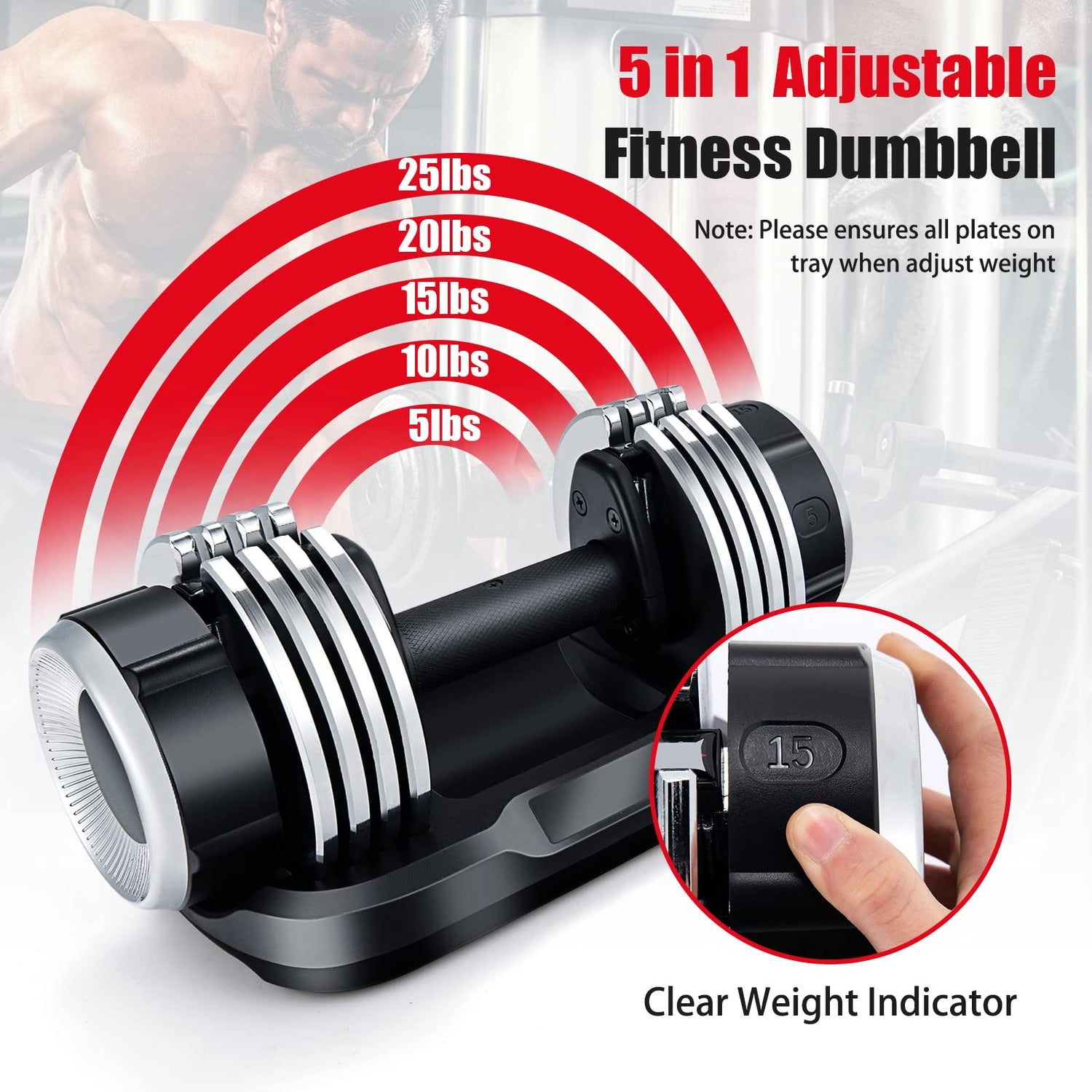 GYMAX Adjustable Dumbbell, 5-25LBS Single Dumbbell Set