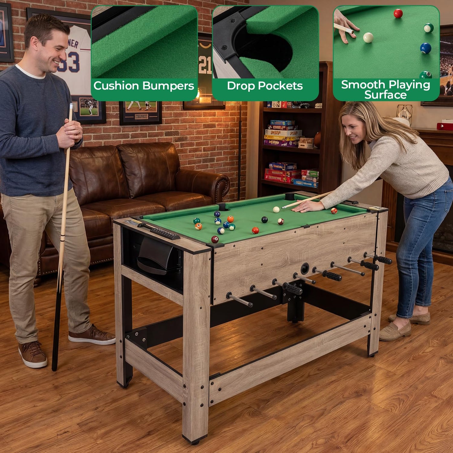 GYMAX 2-in-1 Swivel Multi Game Table Foosball & Billiard Combo Game