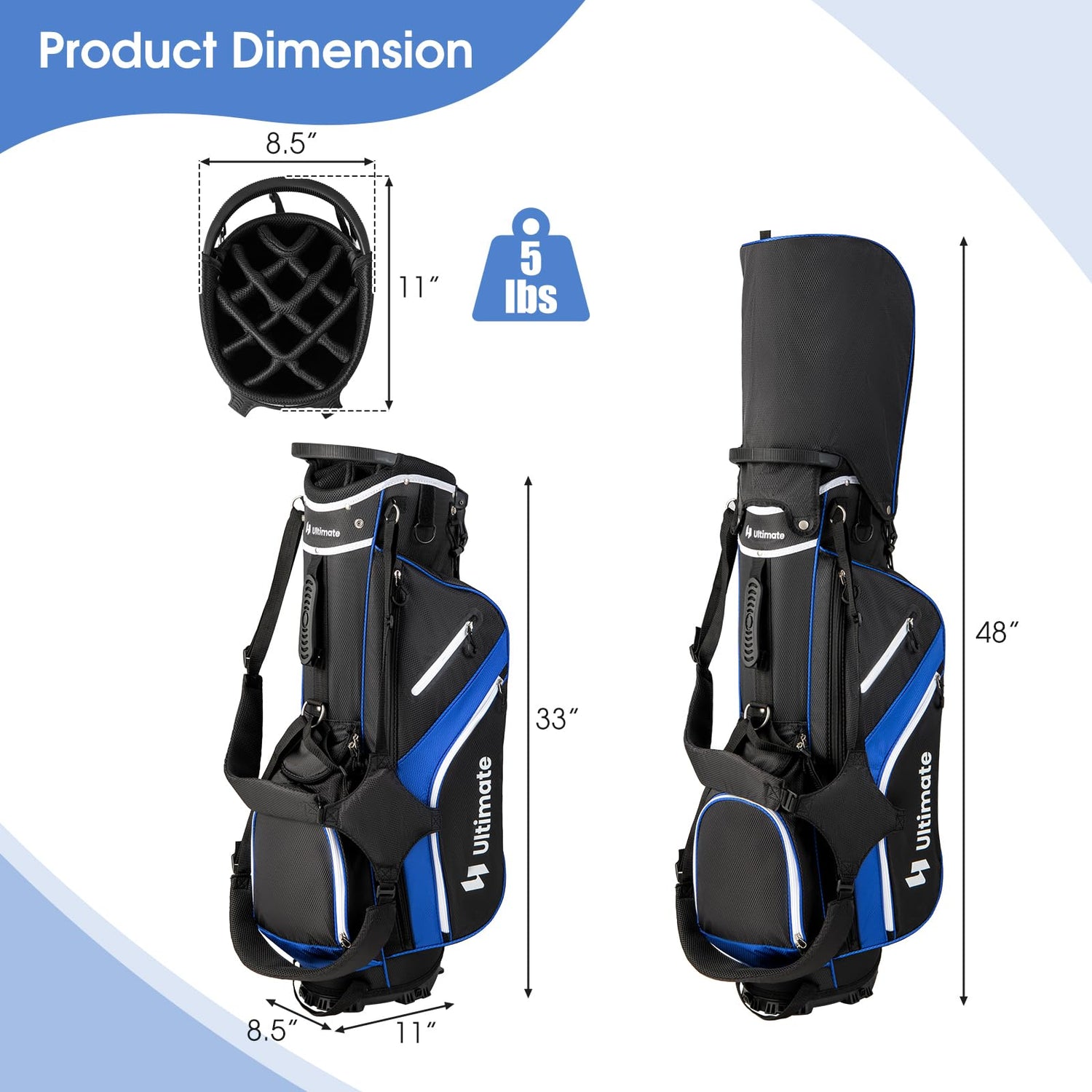 GYMAX Golf Stand Bag, 14 Way Golf Bag with 6 Pockets, Dual Shoulder Strap, Rain Hood & Umbrella Holder