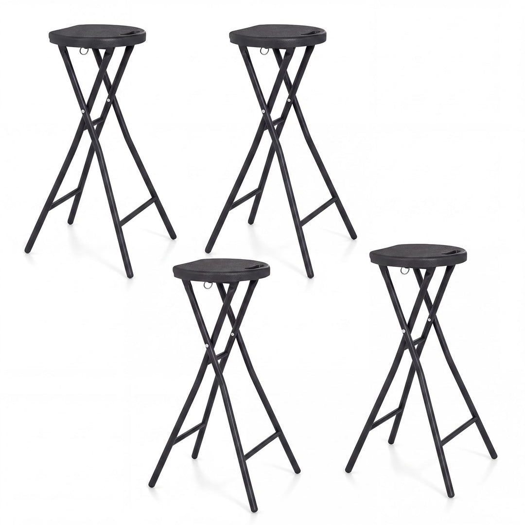 GYMAX Metal Bar Stools | 27.5Inch Foldable Patio Bar Chair Set of 1/2/3/4 No Assembly