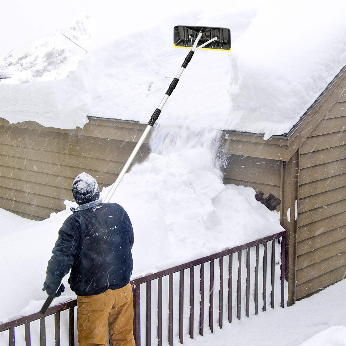 Snow Rake House 21ft Telescoping Aluminum Snow Rake for House Roof – Gymax